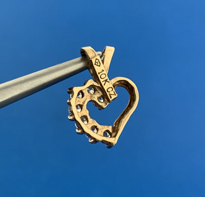 Designer 10K Yellow Gold Round Cubic Zirconia CZ Heart Petite Charm Pendant
