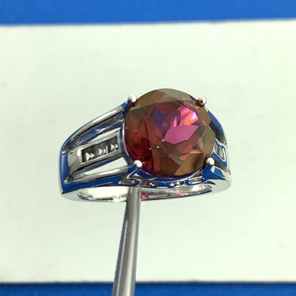 Designer BBJ 925 Sterling Silver Ruby Solitaire White Topaz Accent Cocktail Ring