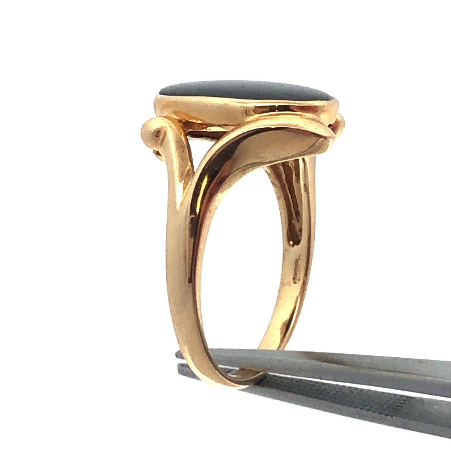 Modernist 14K Yellow Gold Orange Green Opal Oval Doublet Cocktail Ring