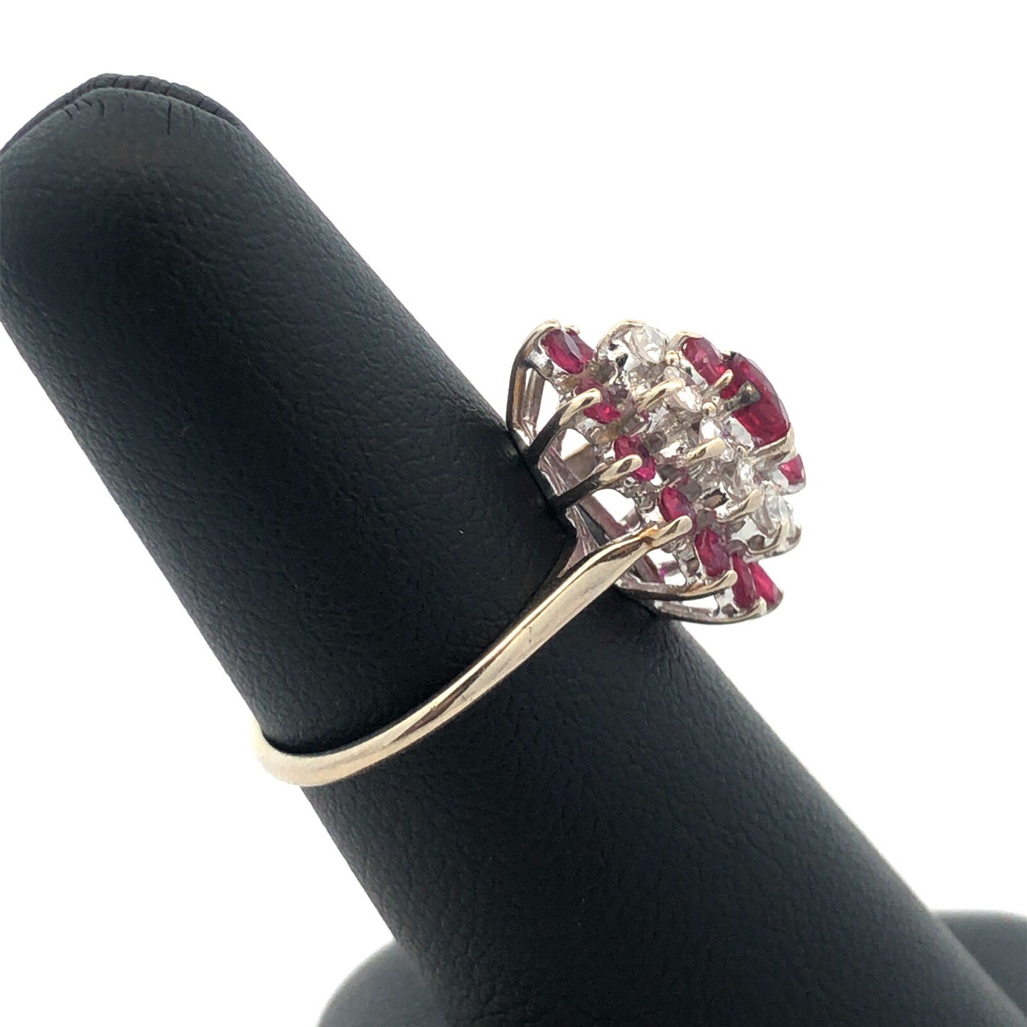 14K White Gold Ruby Diamond Cluster Bridal Birthstone Anniversary Cocktail Ring