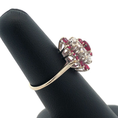 14K White Gold Ruby Diamond Cluster Bridal Birthstone Anniversary Cocktail Ring