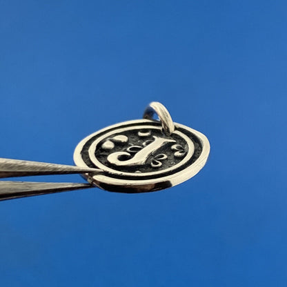 Stunning Silver Toned Letter J Initial Alphabet Circle Dangle Pendant