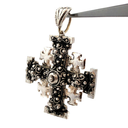 Designer Bethlehem 925 Sterling Silver Jerusalem Cross Statement Pendant