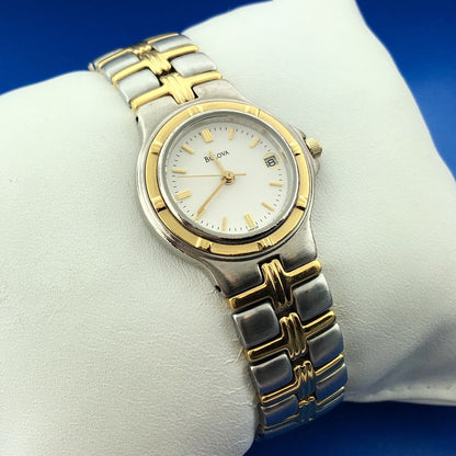 Bulova 98M36 Stainless Steel Gold Tone Accents Ladies Bracelet Watch