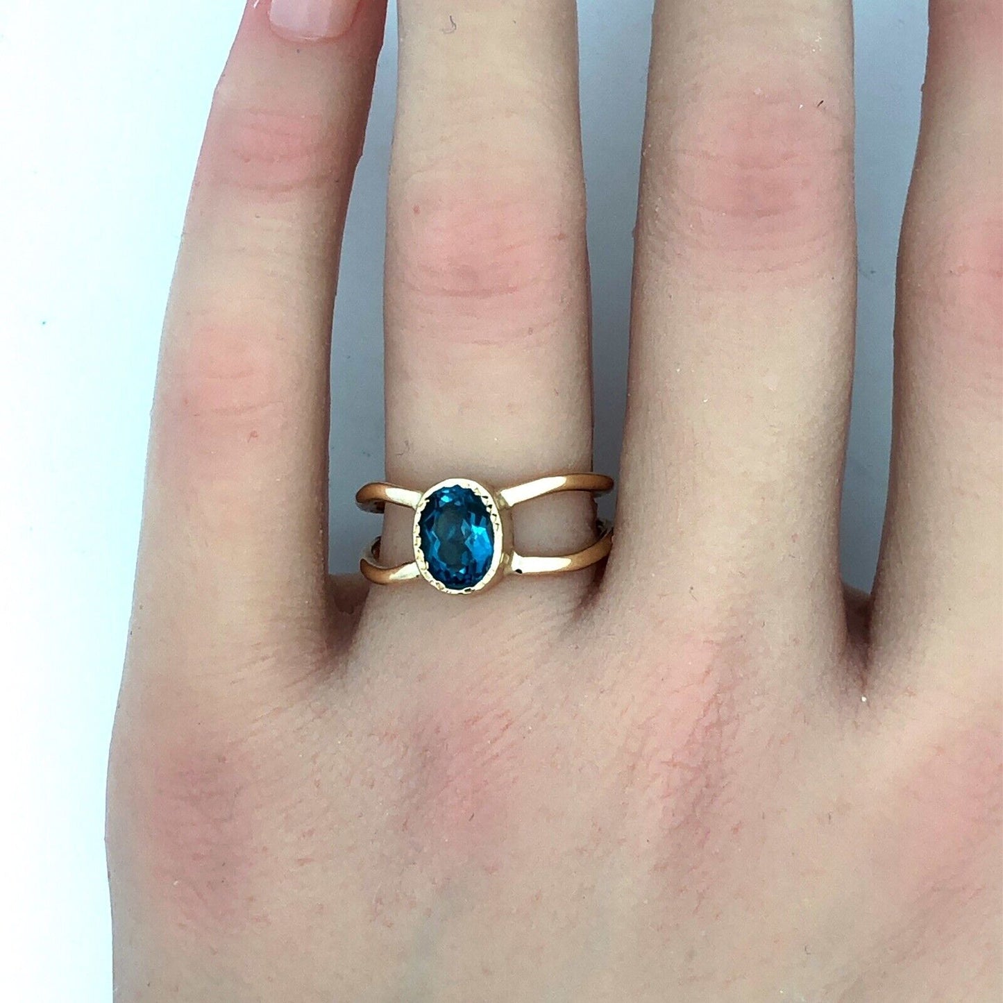 Modernist 14K Yellow Gold Oval London Blue Topaz December Birthstone Ring