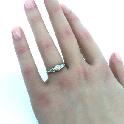 Art Deco 14K White Gold Diamond Solitaire Sweetheart Scroll Engagement Ring