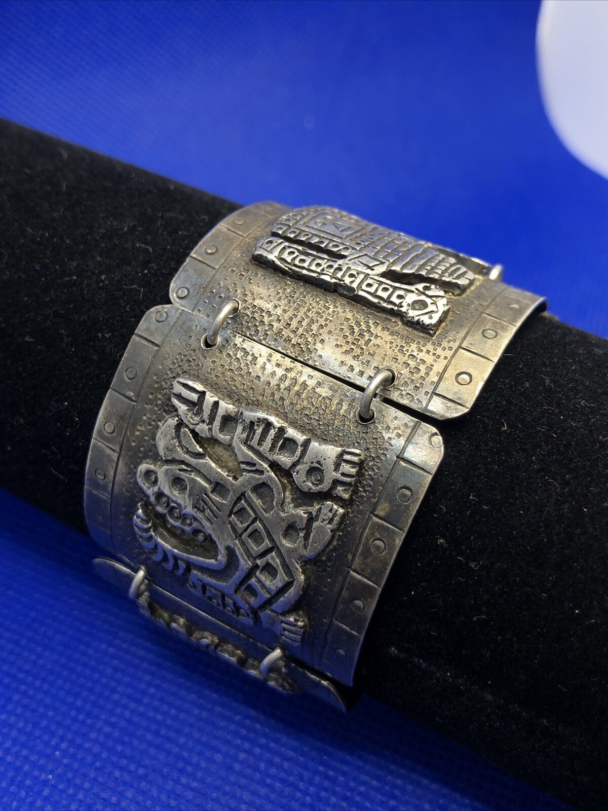 Vintage Native Peru 925 Sterling Silver Gods Statement Panel Bracelet