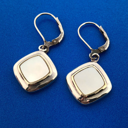 Designer Ecclissi 925 Sterling Silver Mother Of Pearl Inlay Drop Dangle Earrings