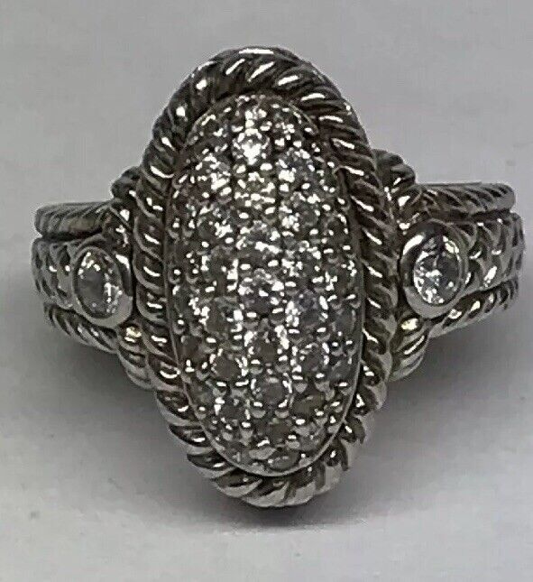 Judith Ripka JR Sterling Silver 925 Diamonique CZ Oval Textured Statement Ring