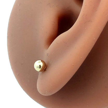 14K Yellow Gold Designer Small Round Ball Everyday Screw Back Stud Earrings
