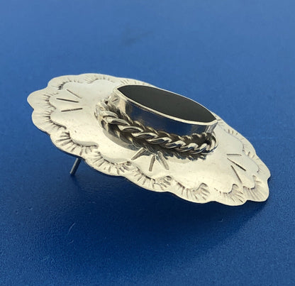 Taxco Mexico JMA TM-212 925 Sterling Silver Black Onyx Concho Stud Earrings