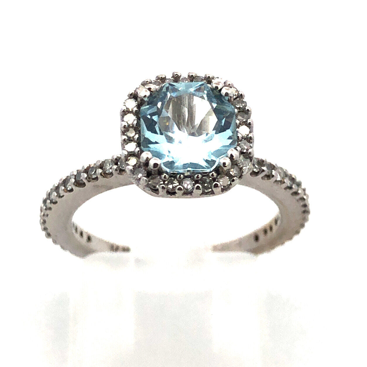 Effy 14k White Gold Aquamarine Diamond Halo Accented March Anniversary Ring