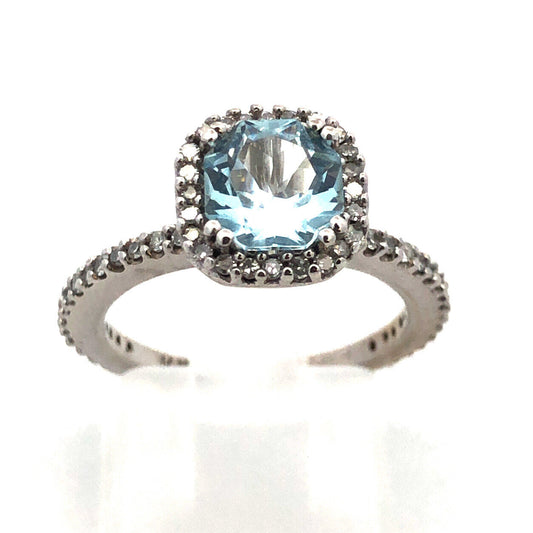 Effy 14k White Gold Aquamarine Diamond Halo Accented March Anniversary Ring
