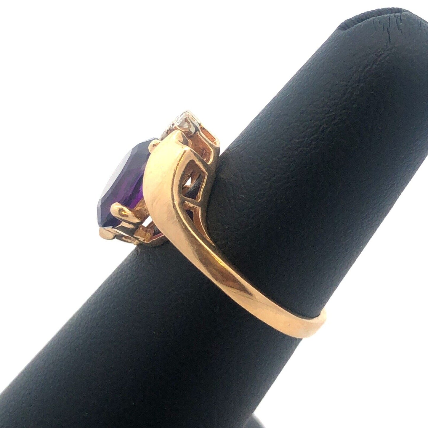 DACG 14k Yellow Gold Oval Cut Amethyst Diamond Crown Bypass Ring Size 6.5