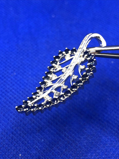 Designer GRP Blue Sapphire Diamond 925 Sterling Silver Leaf Nature Pendant