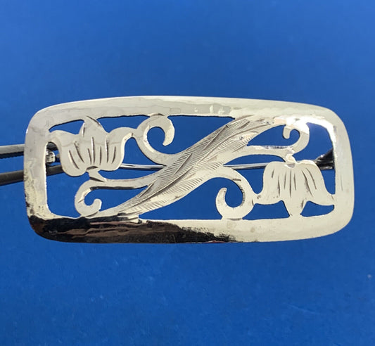 1940's Handarbeit Germany 835 Fine Silver Floral Scroll Cutout Antique Pin Brooc