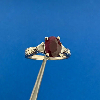 Designer 14K White Gold Oval Ruby Diamond Trillion Accented July Cocktail Ring