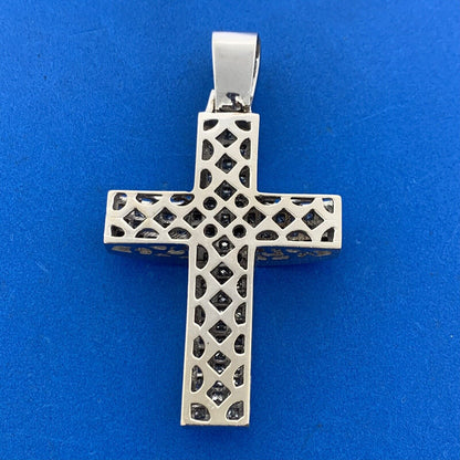 Custom 18K White Gold Princess Diamond Encrusted Statement Cross Pendant