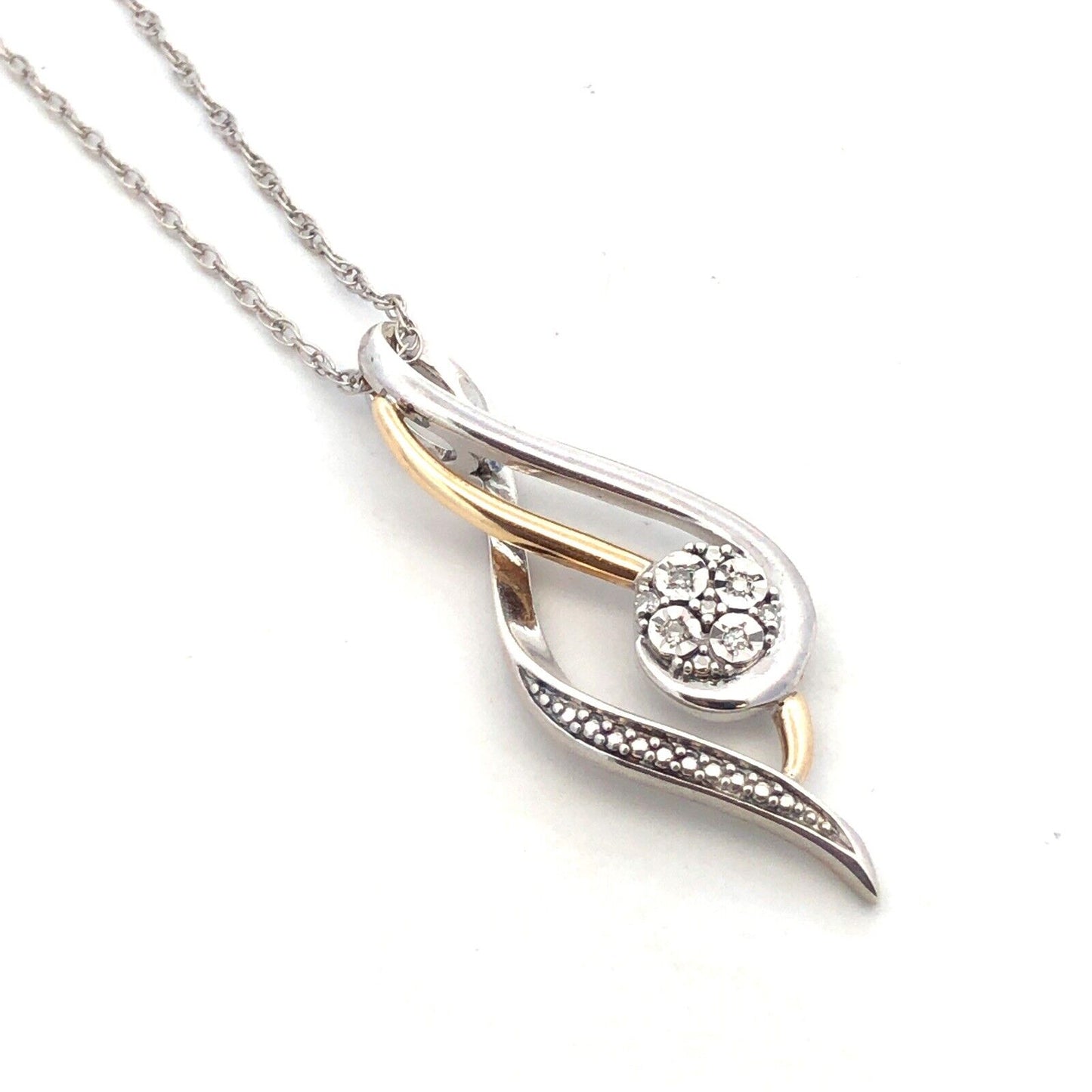 Designer 925 Sterling Silver 10K Yellow Gold Diamond Infinity Eternity Necklace