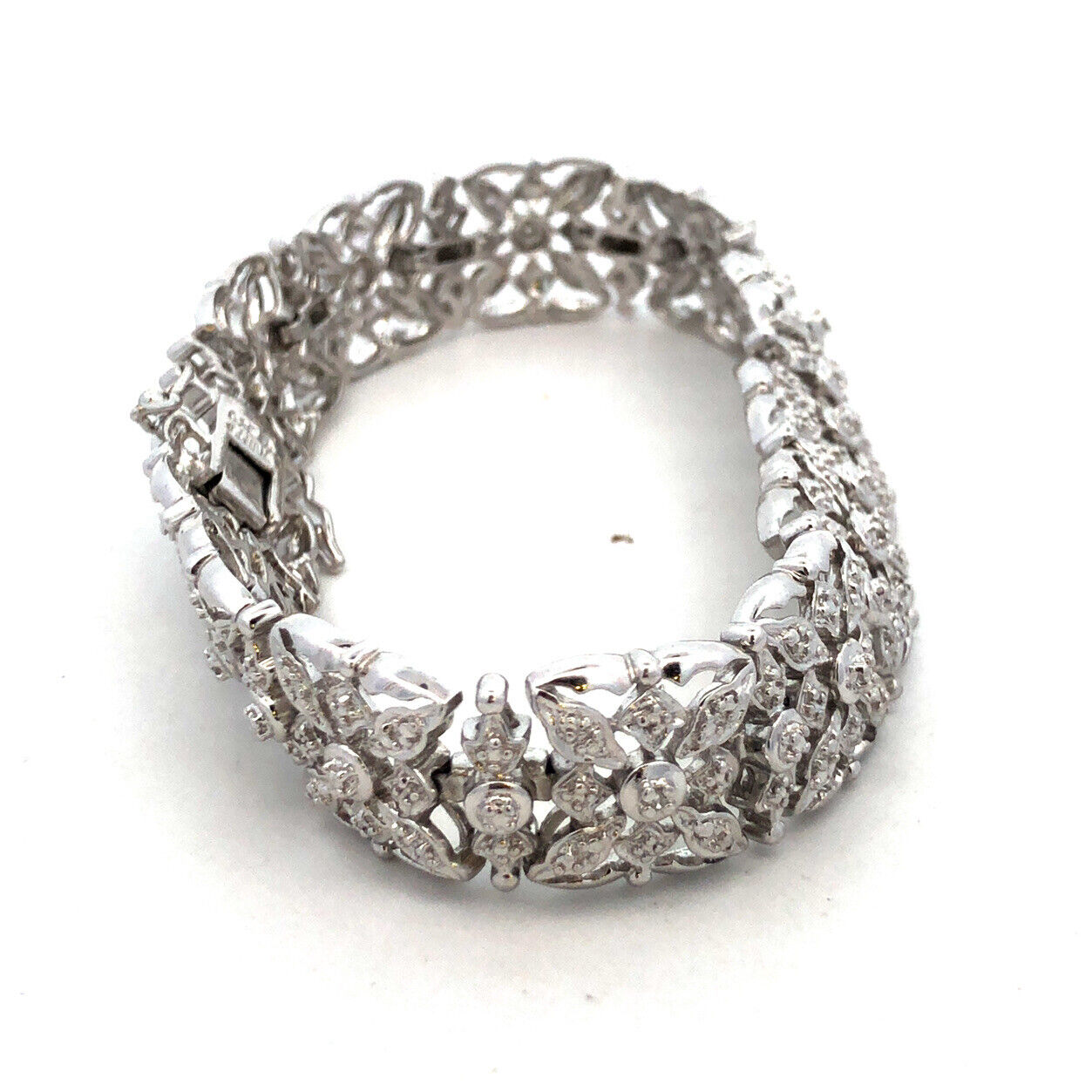 Designer R 925 Sterling Silver Diamond Open Work Textured Statement Bracelet