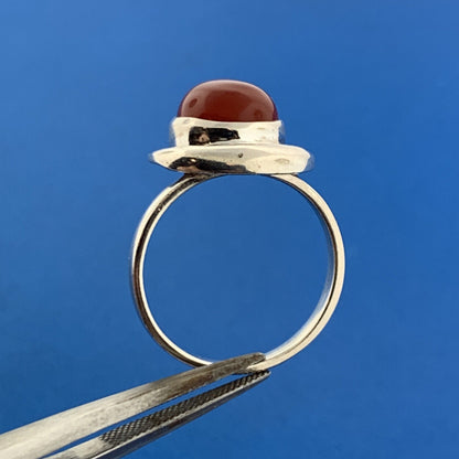 Stunning Sterling Silver 925 Oval Cabochon Carnelian Crescent Ring Size 8