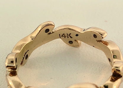Unusual 14k Rose Gold Opal Diamond Vine Leaf Flower Motif Band Ring