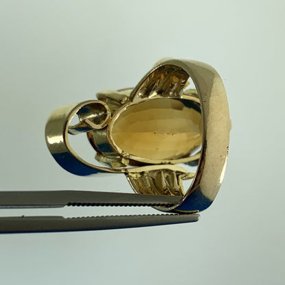 Vintage 14K Yellow Gold Oval Citrine Modernist Statement Cocktail Ring