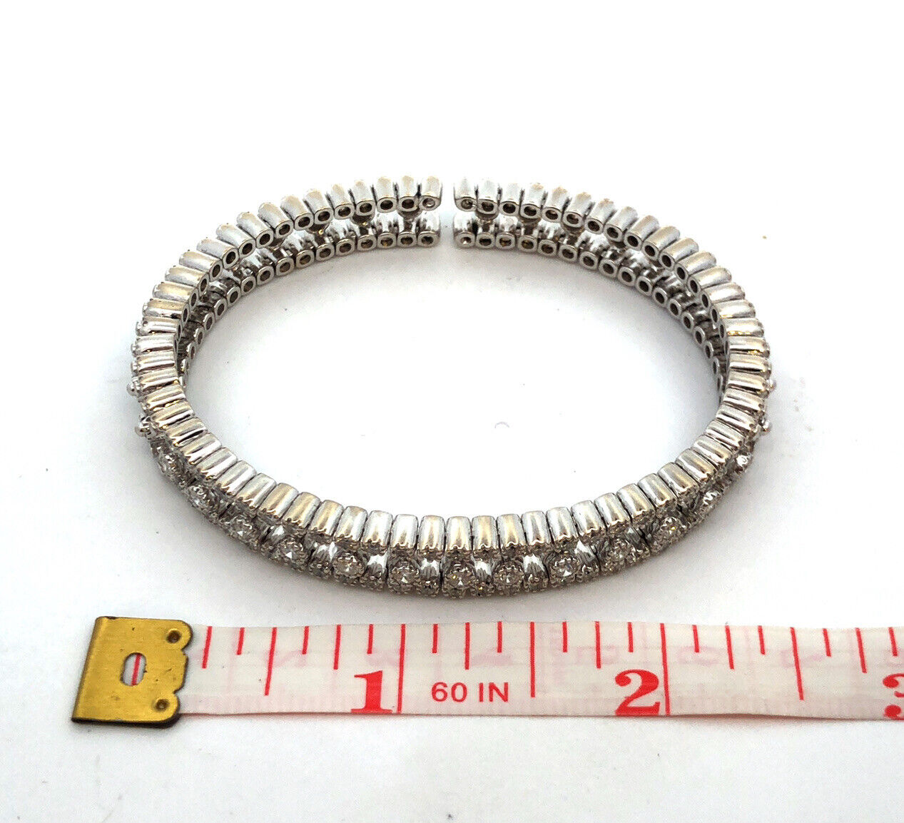 14K White Gold Round Diamond Stackable Statement Cuff Bracelet