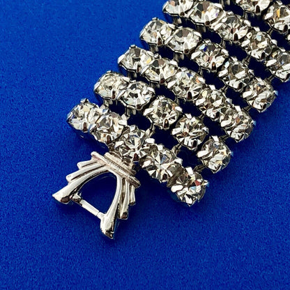 Vintage Haute Couture Silver Tone Rhinestone Five Row Statement Tennis Bracelet