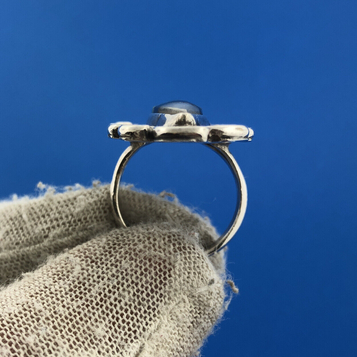 Vintage Native American 925 Sterling Silver Turquoise Inlay Statement Ring