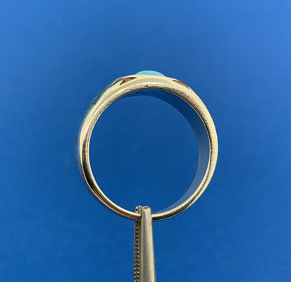 Native American T.J.W. Sterling Silver 925 Turquoise Coral Inlay Band Ring