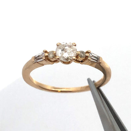 10K Yellow Gold Round Diamond Baguette Promise Engagement Ring