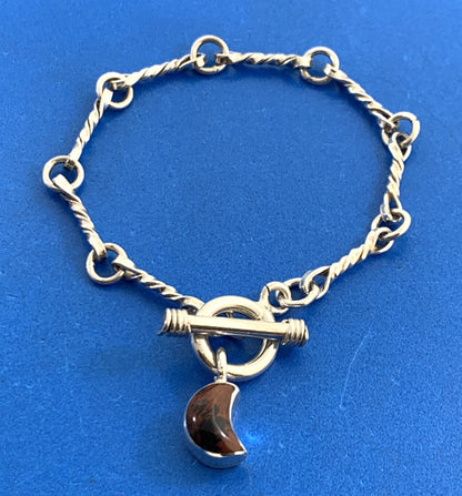 Vintage Taxco Sterling Silver Mahogany Obsidian Dangle Charm Toggle Bracelet