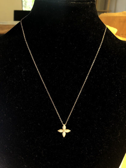 Designer 14K Yellow Gold Diamond Floral Pinwheel Necklace