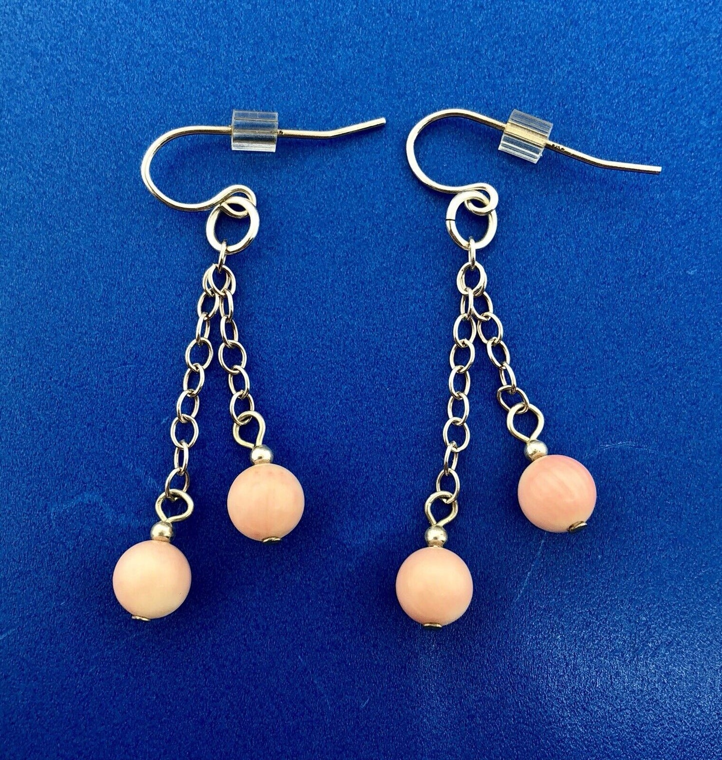 Designer Sterling Silver 925 Pink Coral Ball Bead Drop Dangle Earrings