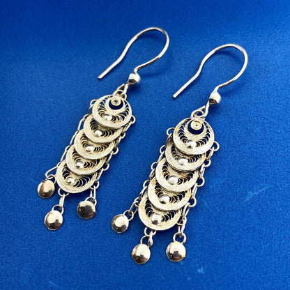 Milor Italy Sterling Silver Filigree Bead Centipede Link Drop Dangle Earrings