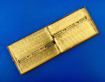 1948 Golden Wheel Gold Tone Basket Weave Etched Cigarette Business Card Case