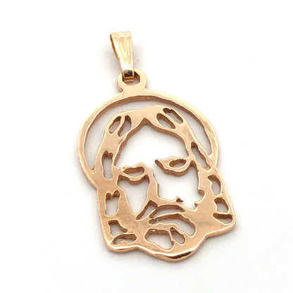 Estate 14K Yellow Gold Jesus Christ Face Cutout Outline Pendant