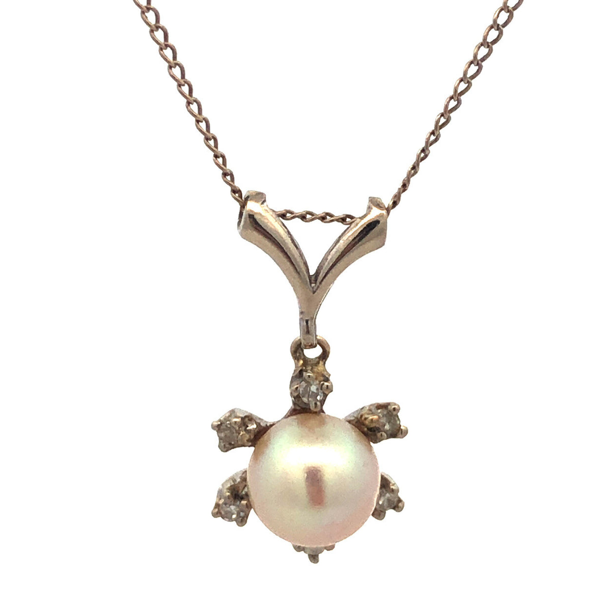 Designer 14K White Gold Pearl Diamond Accented Starburst Snowflake Necklace