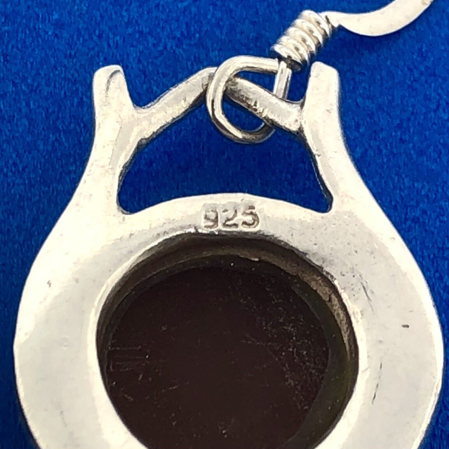 Stunning Sterling Silver 925 Cabochon Amber Circular Dangle Hook Earrings