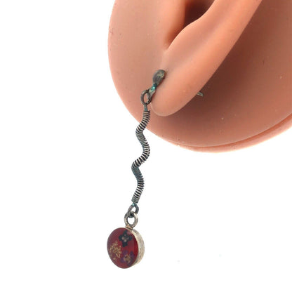 Vintage 925 Sterling Silver Red Resin Flower Floral Spiral Dangle Stud Earrings