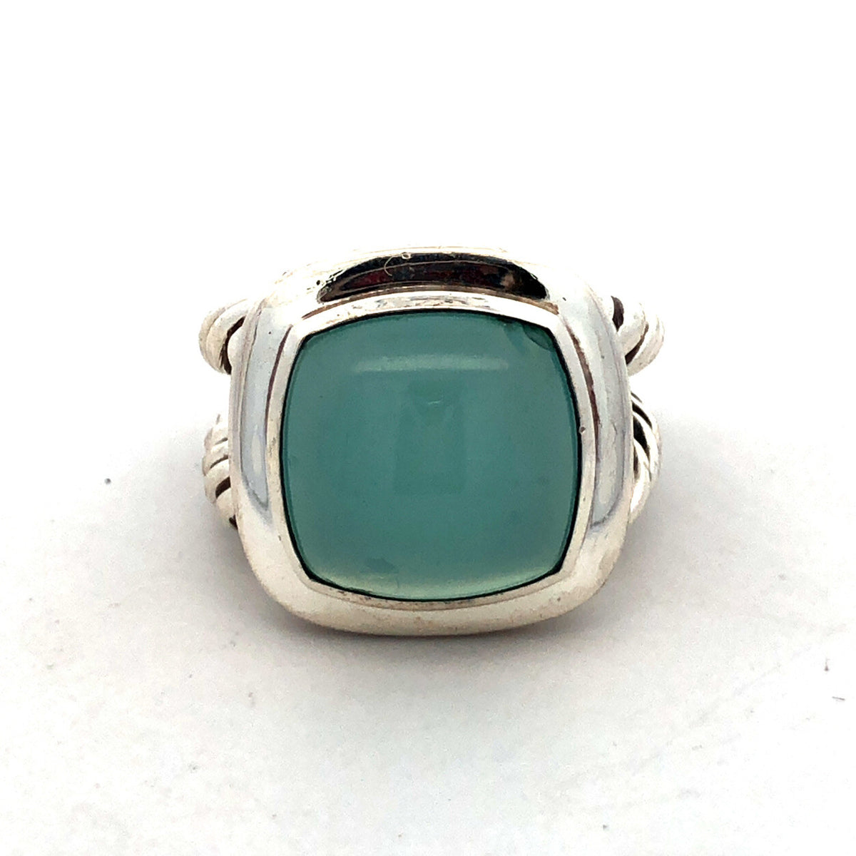 David Yurman 925 Sterling Silver Aqua Chalcedony Square Albion Statement Ring