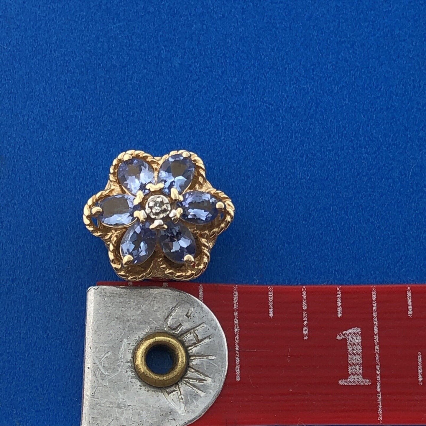 Designer KLJCI 14k Yellow Gold Oval Cut Tanzanite Round Diamond Floral Pendant