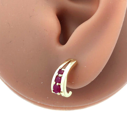 Designer Mexico 14K Yellow Gold Round Ruby Drop Stud Earrings