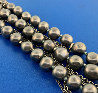 Kenneth Cole Reaction KCR Silver Tone Grey Pearl Metal Statement Choker Necklace