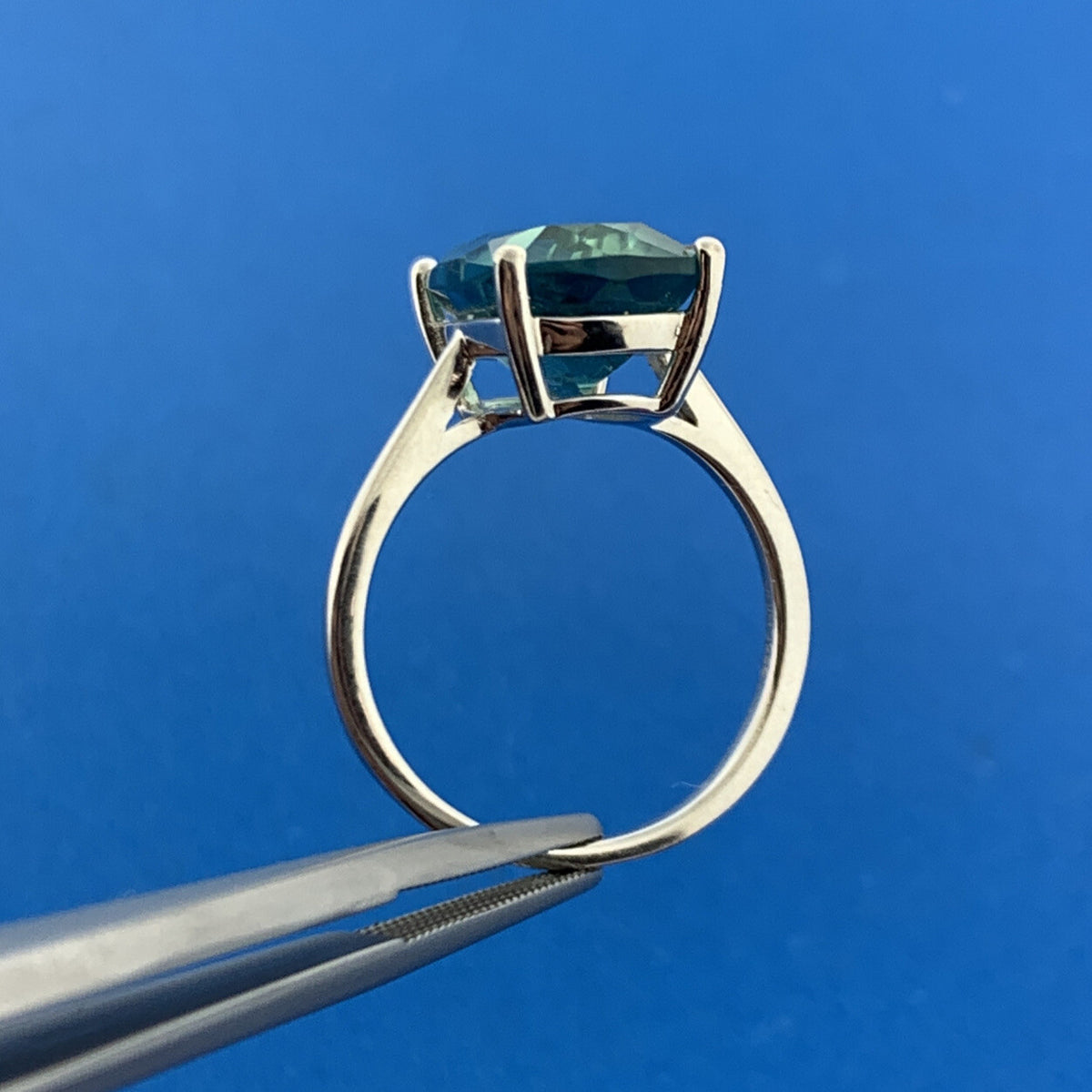 Designer Sterling Silver Rectangle Green Topaz Solitaire November Occasion Ring