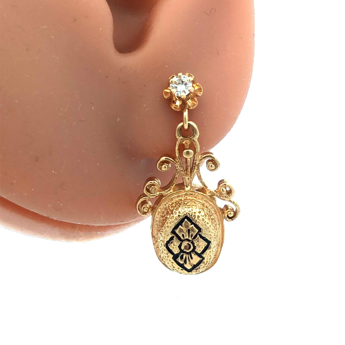 Vintage 14k Yellow Gold Diamond Scroll Gothic Chandelier Dangle Drop Earrings