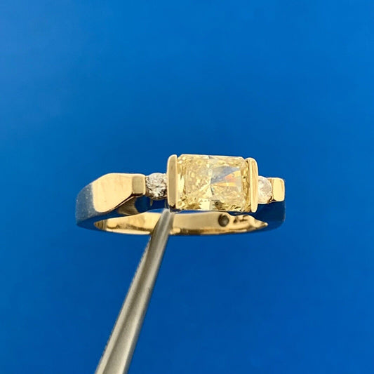 Designer EI 14K Yellow Gold Lemon Quartz Cubic Zirconia Accented Bar Dome Ring