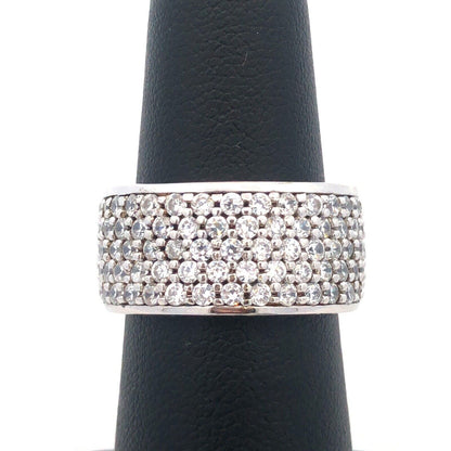 Designer ATI 925 Sterling Silver Round Cubic Zirconia CZ Pave Wide Band Ring