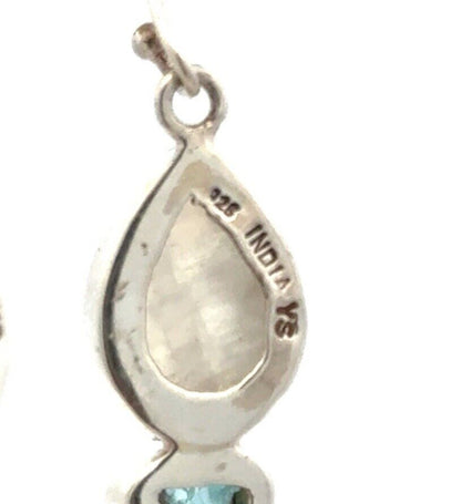 Vintage YS 925 Sterling Silver Moonstone Blue Topaz Tourmaline Dangle Earrings